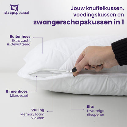 Slaapspeciaal Lichaamskussen - 40x145 cm - Navulbaar - Ergonomisch - Traagschuim