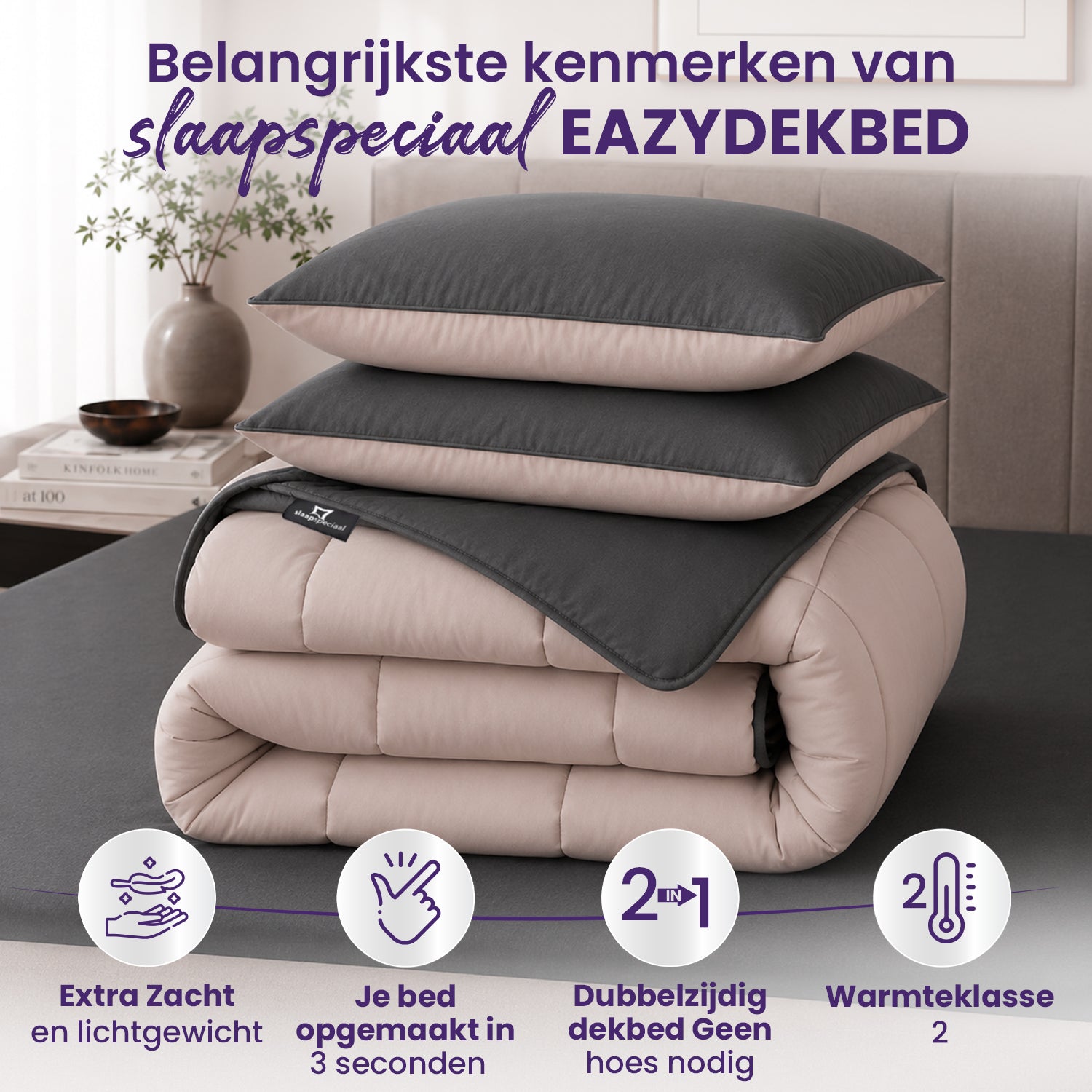 eazydekbed® – Anthrazit/Creme – Ohne Bezug & Waschbar – Für das ganze Jahr