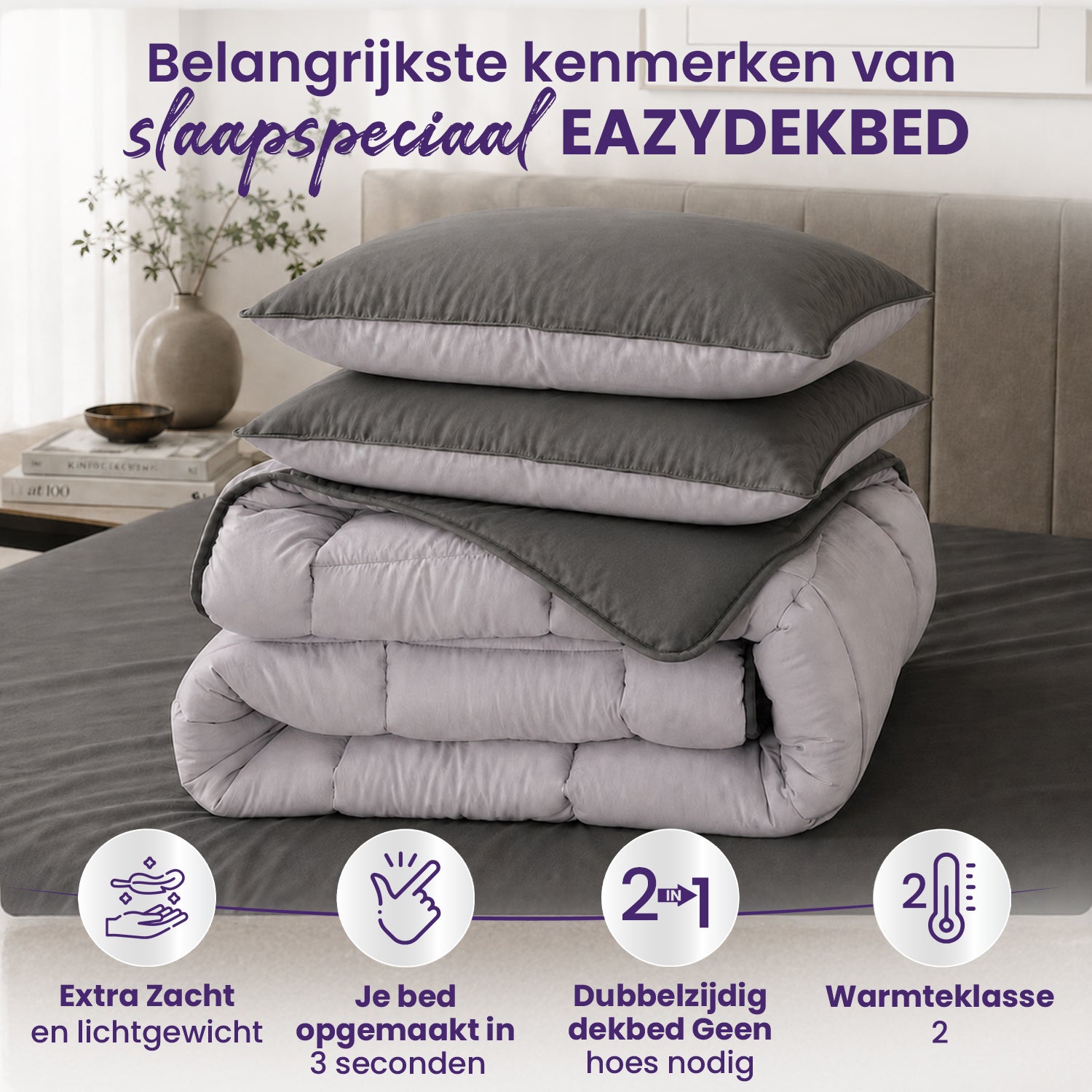 eazydekbed® - All-year - Grijs/Antraciet + Kussenslopen
