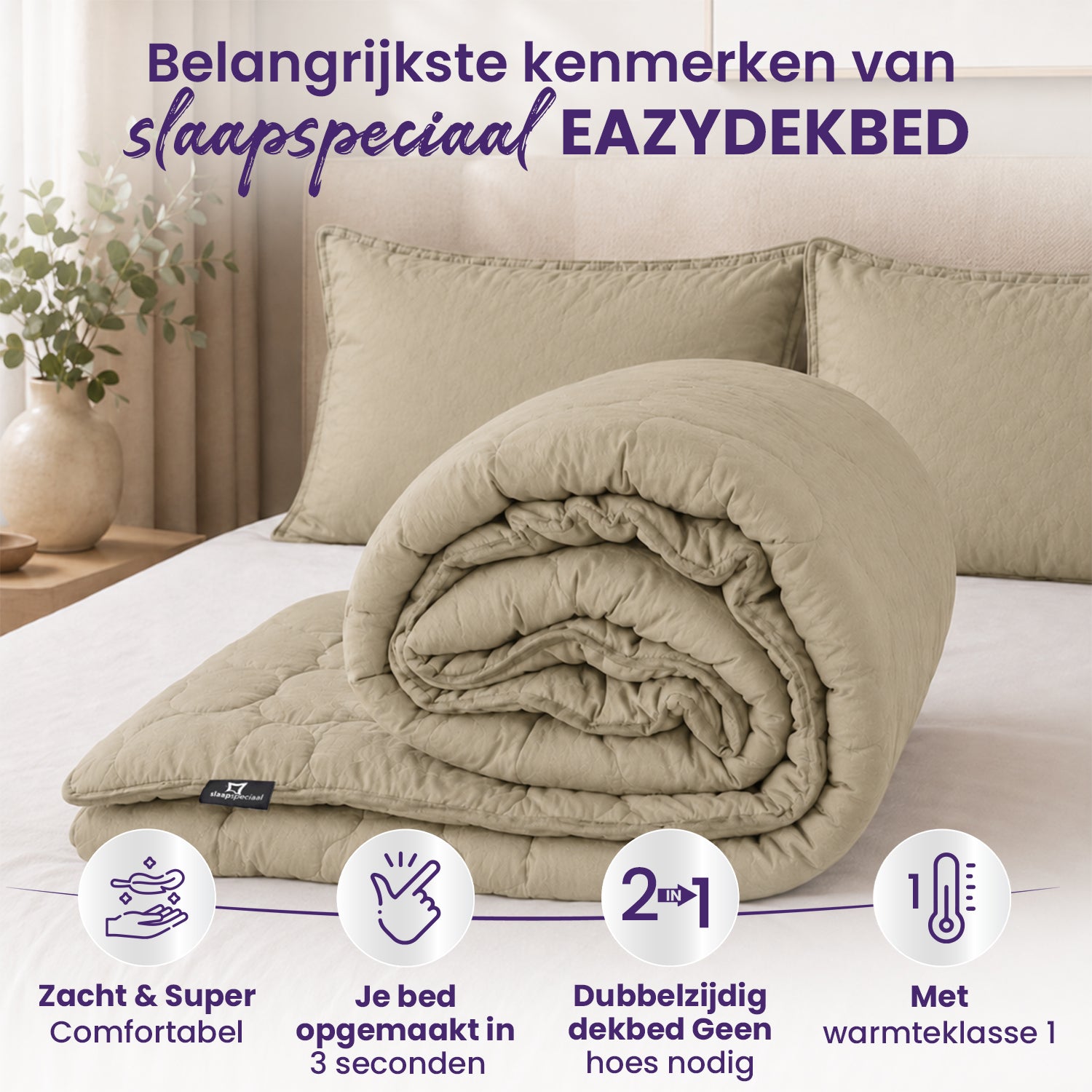 eazydekbed® - All-year - Prestige Sand + Kussenslopen - 100% Katoen