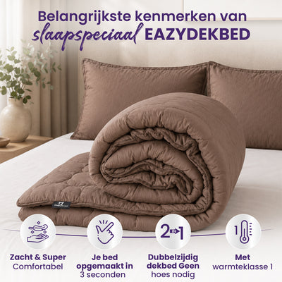 eazydekbed® - All-year - Prestige Bruin + Kussenslopen - 100% Katoen