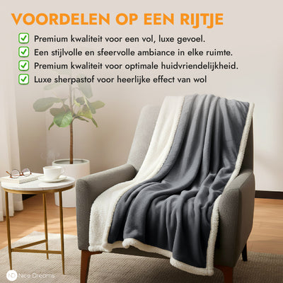Sherpa Plaid - Extra Dikke Deken - Antraciet