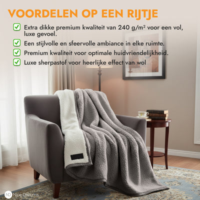 Sherpa-Karo-Decke – Extra dicke Sherpa-Decke – Besonders weich, warm und luxuriös – 150 x 200 cm – Grau