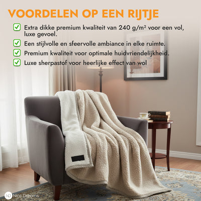 Sherpa-Karo – Extra dicke Sherpa-Decke – Besonders weich, warm und luxuriös – 150 x 200 cm – Taupe