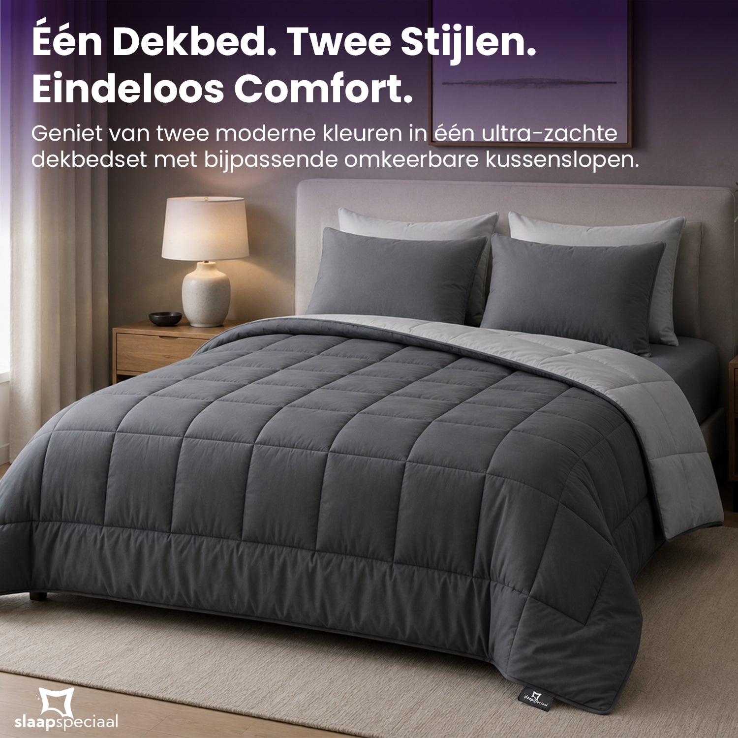 eazydekbed® - All-year - Grijs/Antraciet + Kussenslopen