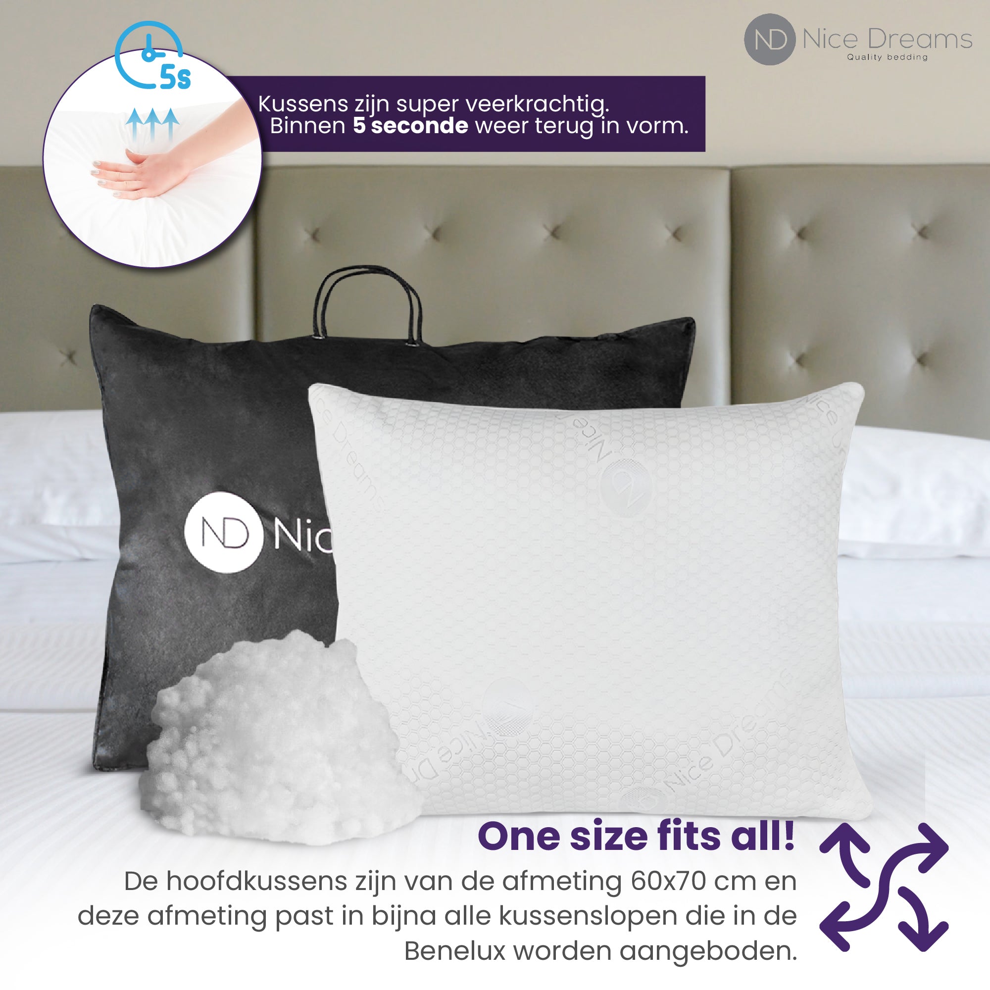 Hoofdkussen - Set van 2 - 60x70 cm - Navulbaar - Soft Touch