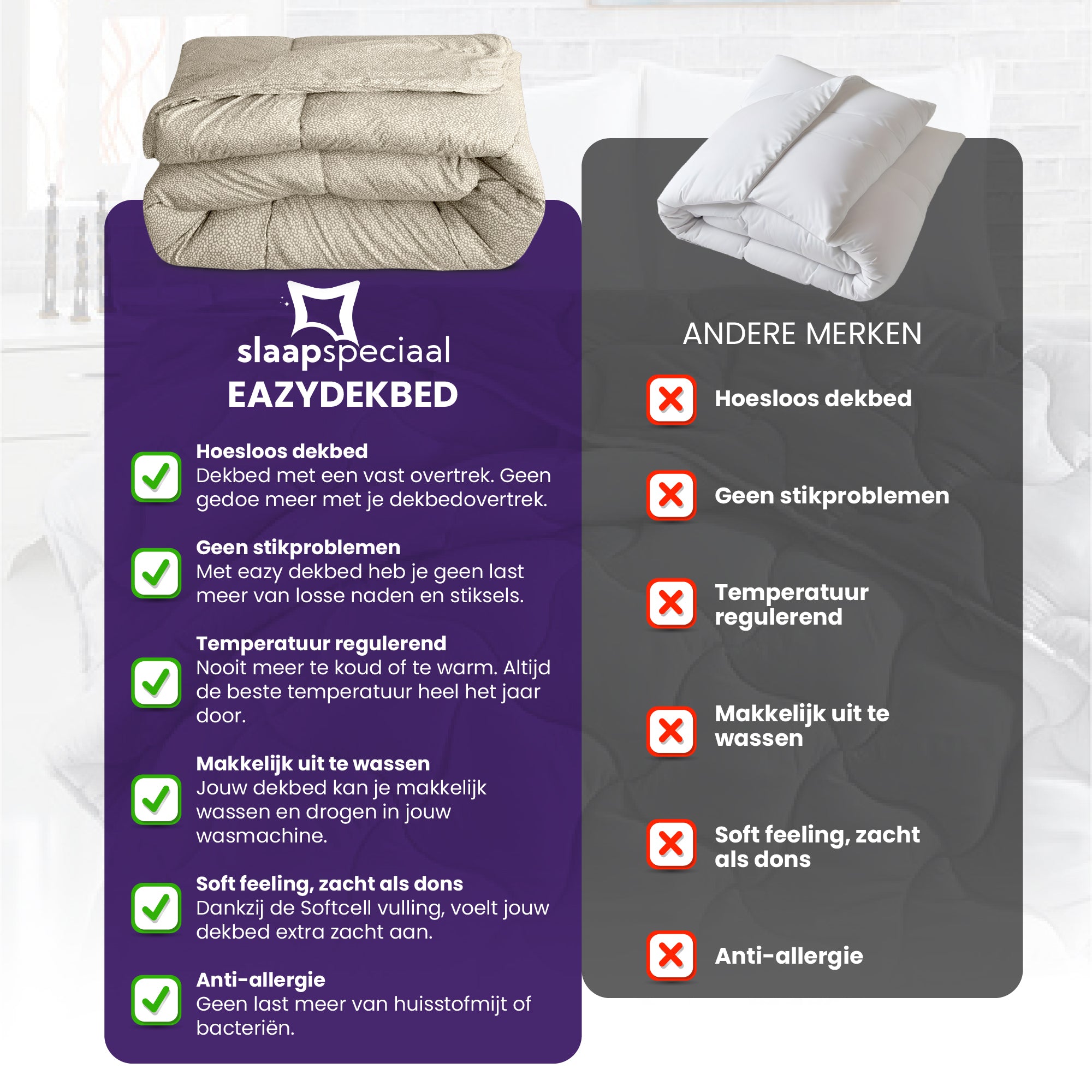 eazydekbed® – Seli Soft - Hoesloos & Wasbaar – Voor het hele jaar