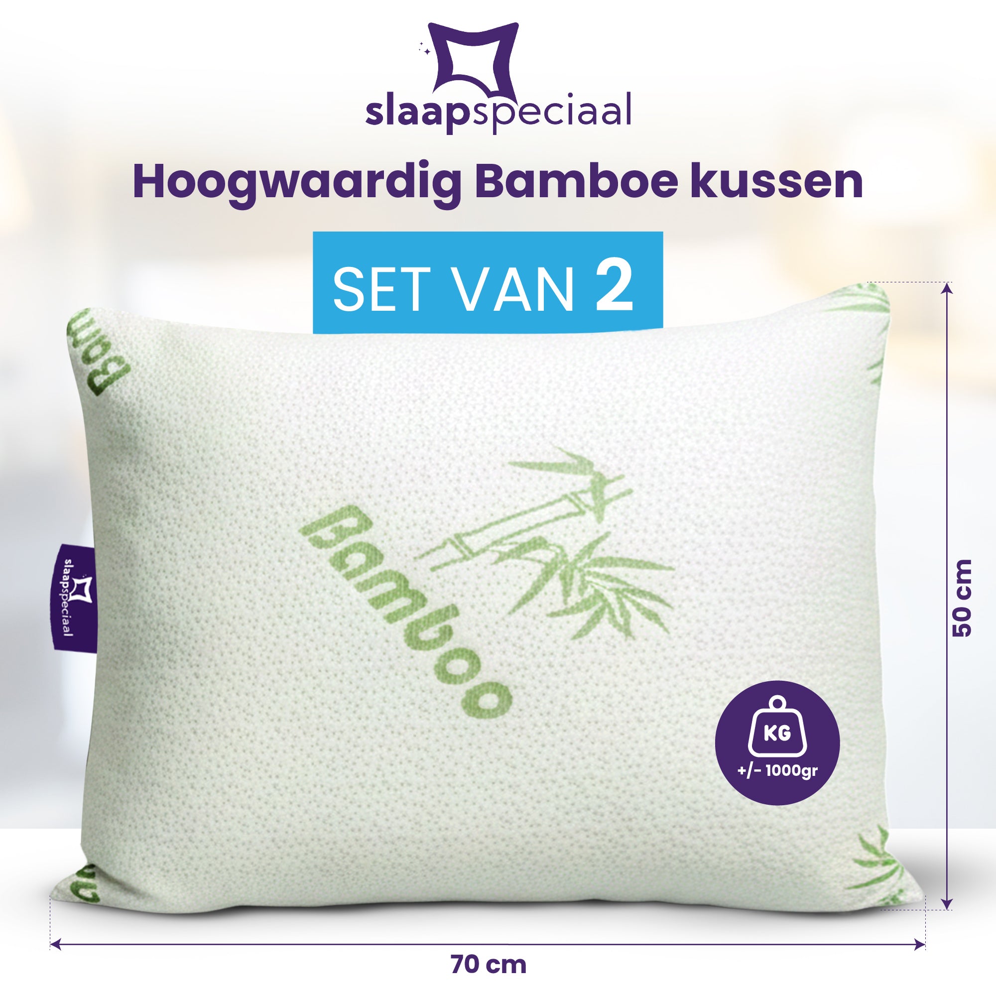 Slaapspeciaal Bamboe Hoofdkussen - 50x70 cm - Navulbaar