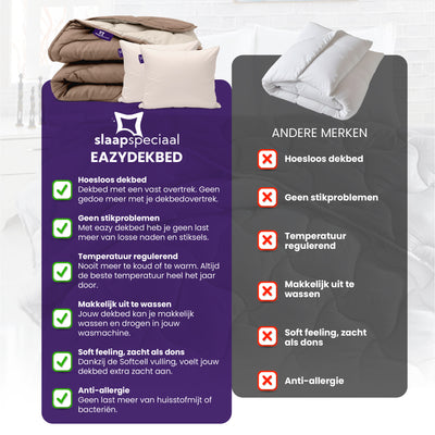 eazydekbed® - Zomerdekbed - Bruin/Creme + Gratis Kussenslopen