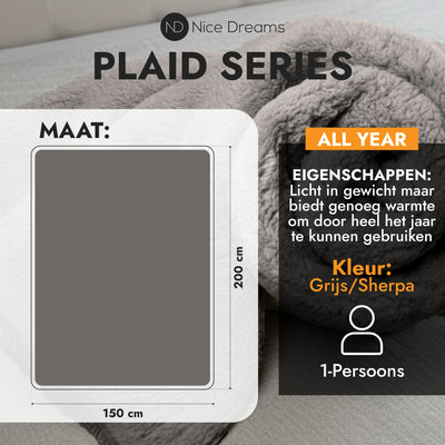 Sherpa-Karo-Decke – Extra dicke Sherpa-Decke – Besonders weich, warm und luxuriös – 150 x 200 cm – Grau