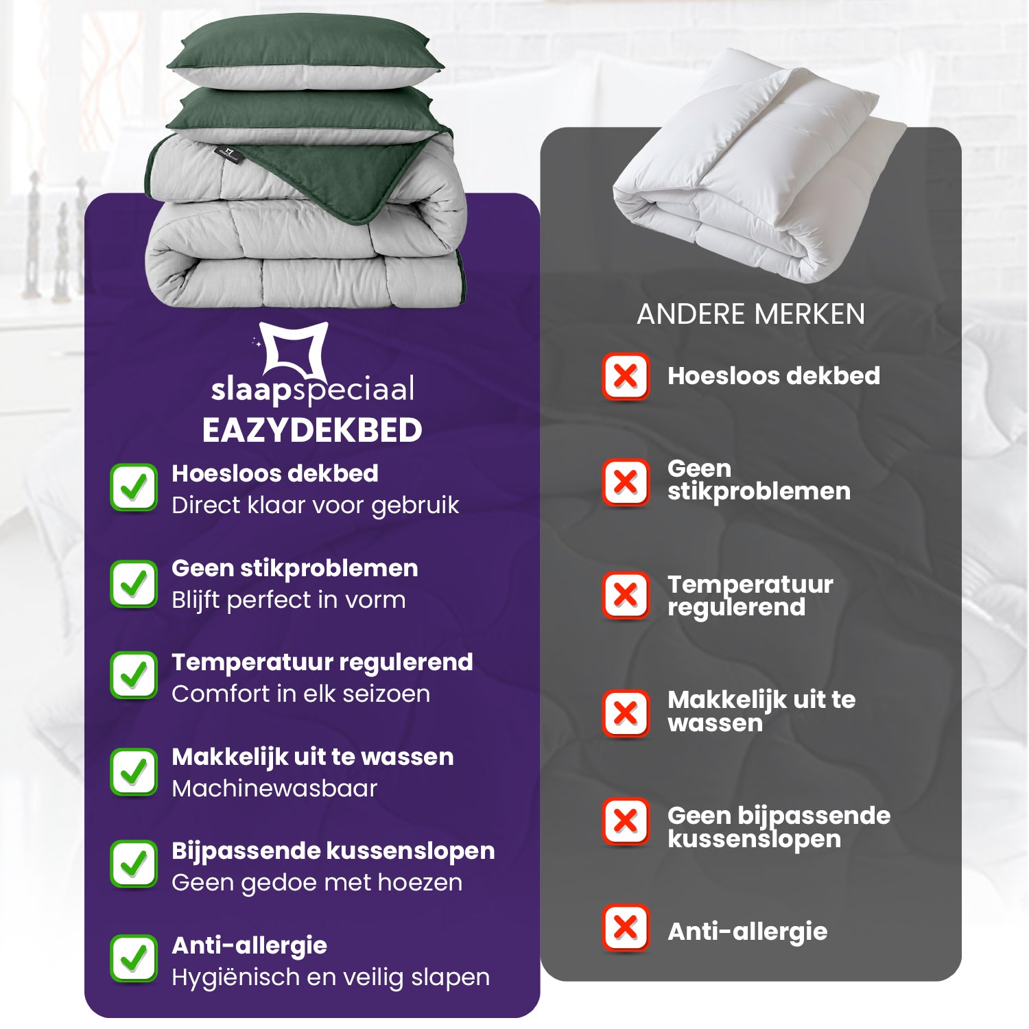 eazydekbed® - All-year - Groen/Grijs + Kussenslopen