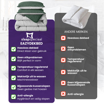 eazydekbed® - All-year - Groen/Grijs + Kussenslopen