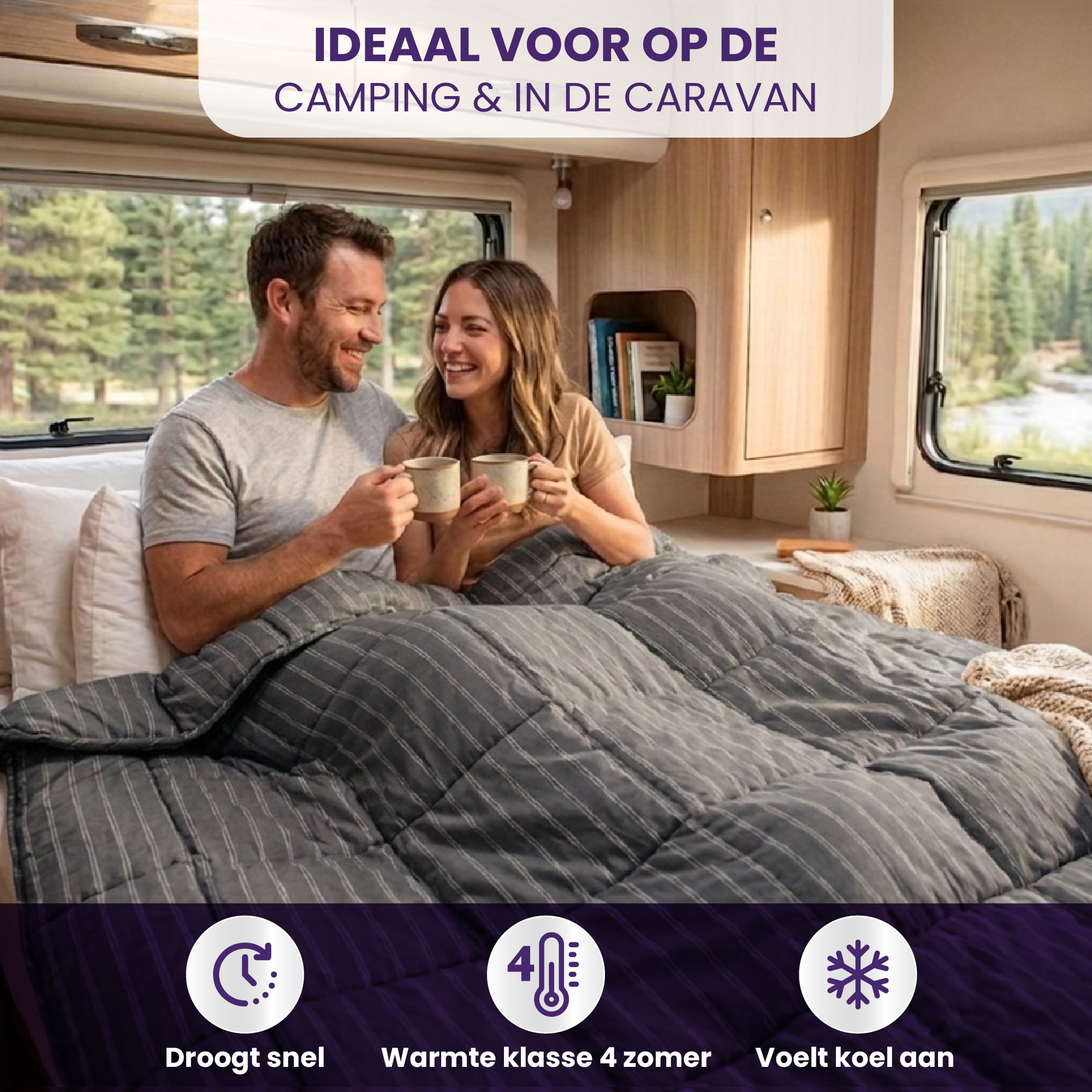 eazydekbed® - Zomerdekbed - Antraciet Stripe