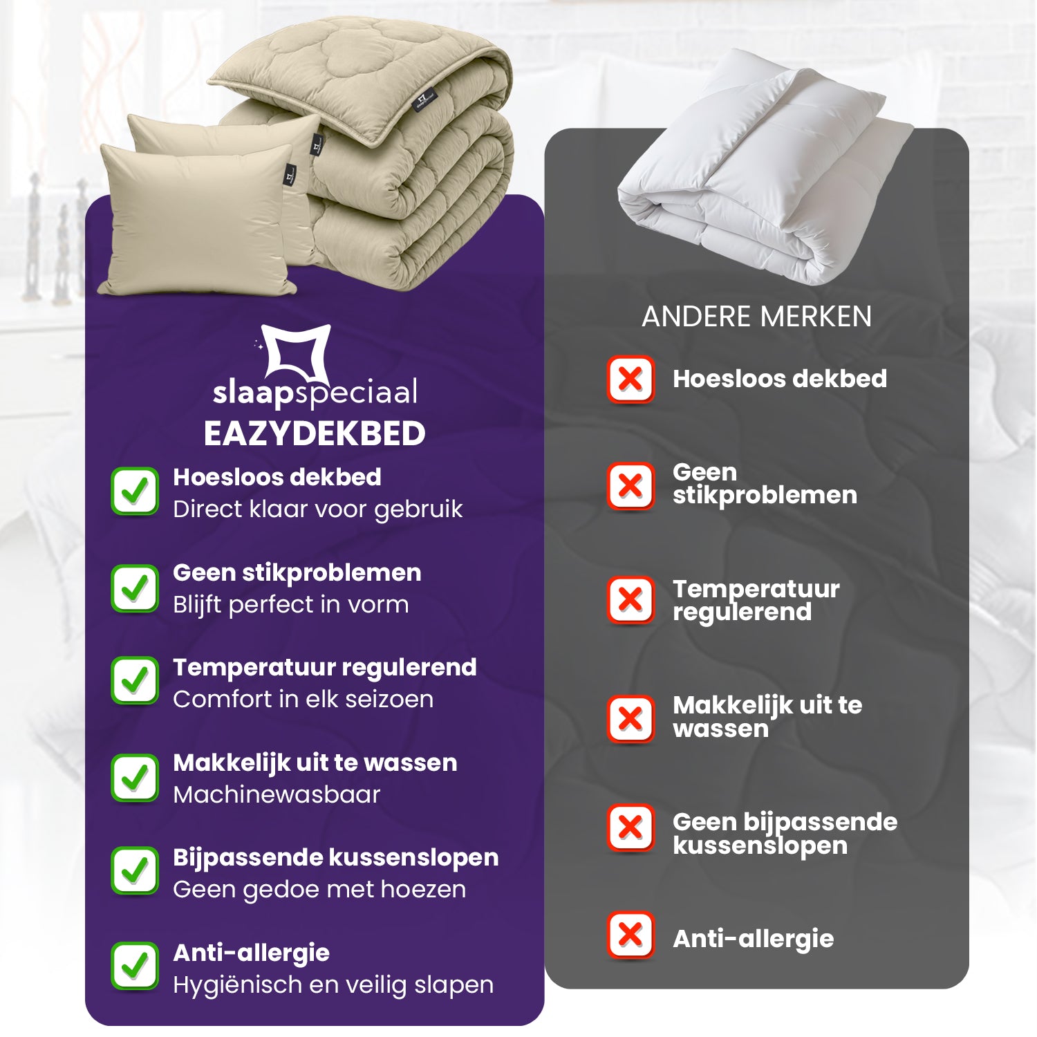 eazydekbed® - All-year - Prestige Sand + Kussenslopen - 100% Katoen