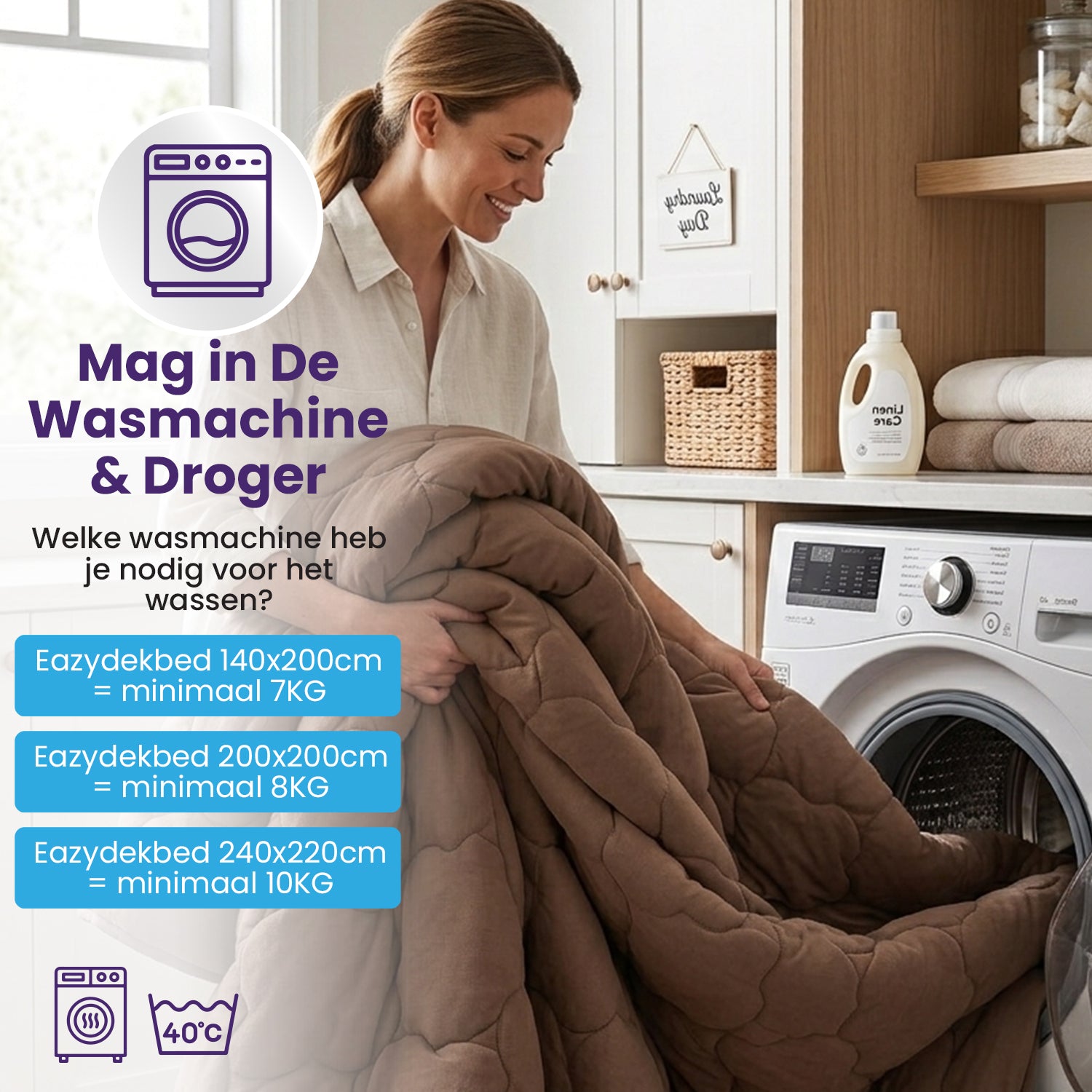 eazydekbed® - All-year - Prestige Bruin + Kussenslopen - 100% Katoen