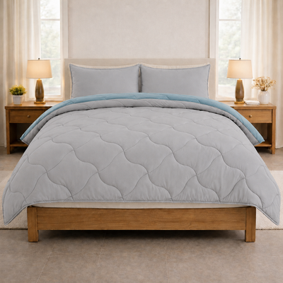 eazydekbed® Sommer-Bettdecke – Blau/Grau – ohne Bezug und waschbar